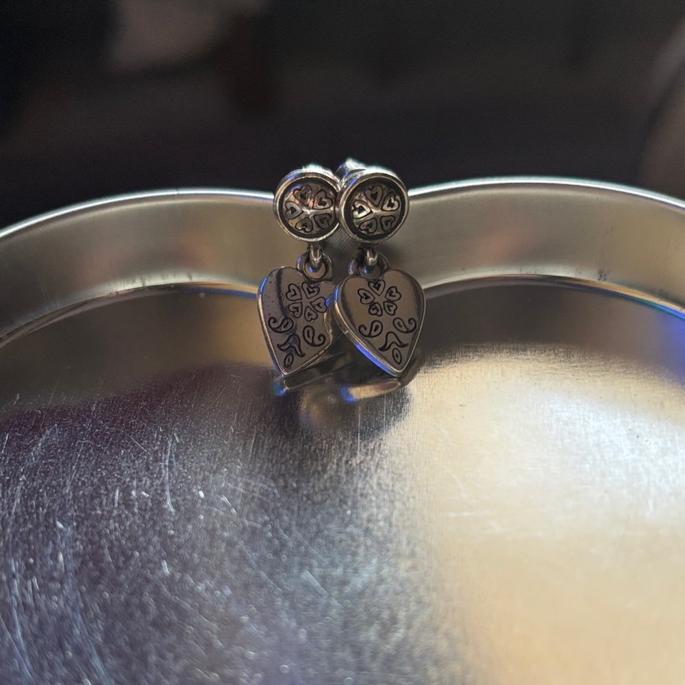 Brighton Silvertone Dangle Heart Post Earrings